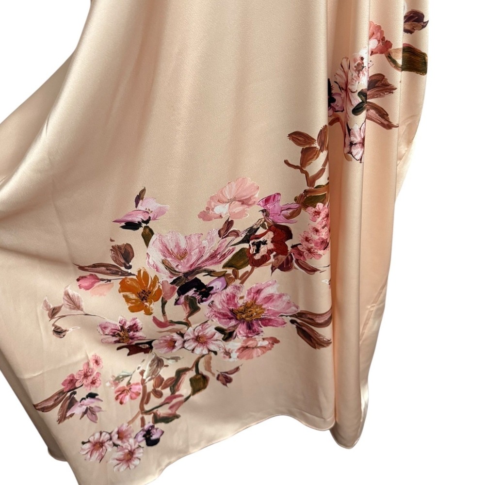 BHLDN Dress Leila Deep V Satin Flutter Sleeve Plus Size 24W Blush Floral Print - Picture 3 of 8